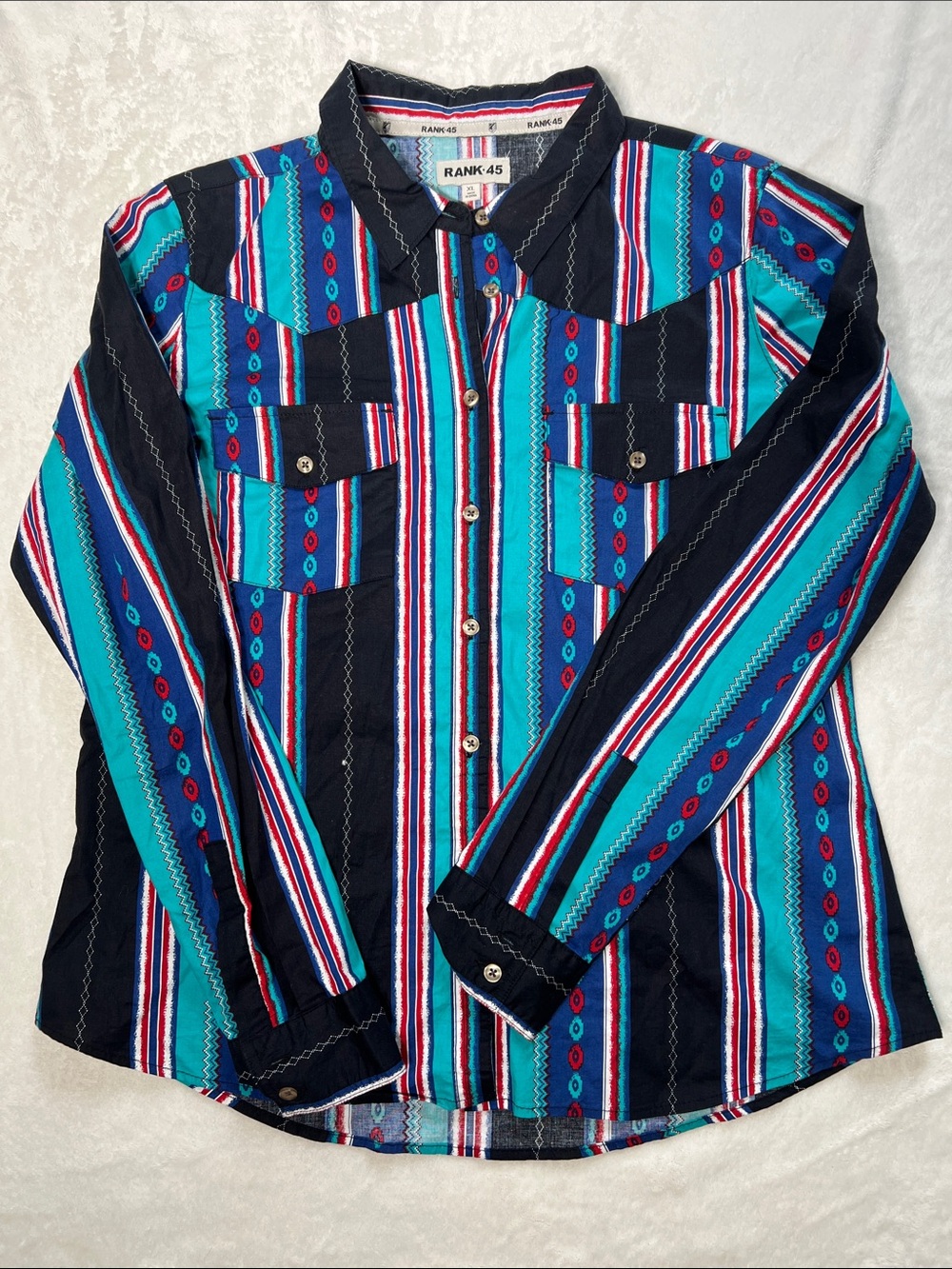 Rank 45 Western Shirt Mens Multicolor Aztec Stripe Long Sleeve Button XL